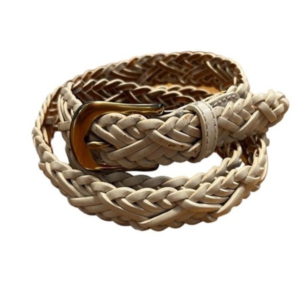 Vintage Liz Claiborne whiteā leather braided belt, extra long large 47 inches.